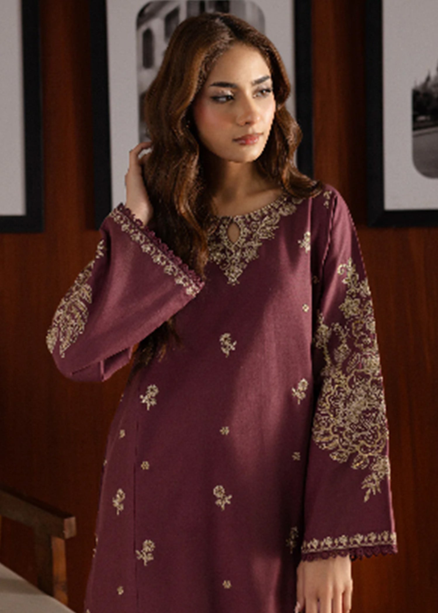 Mauve 2pcs - Embroidered Cotton - Lawn Dress