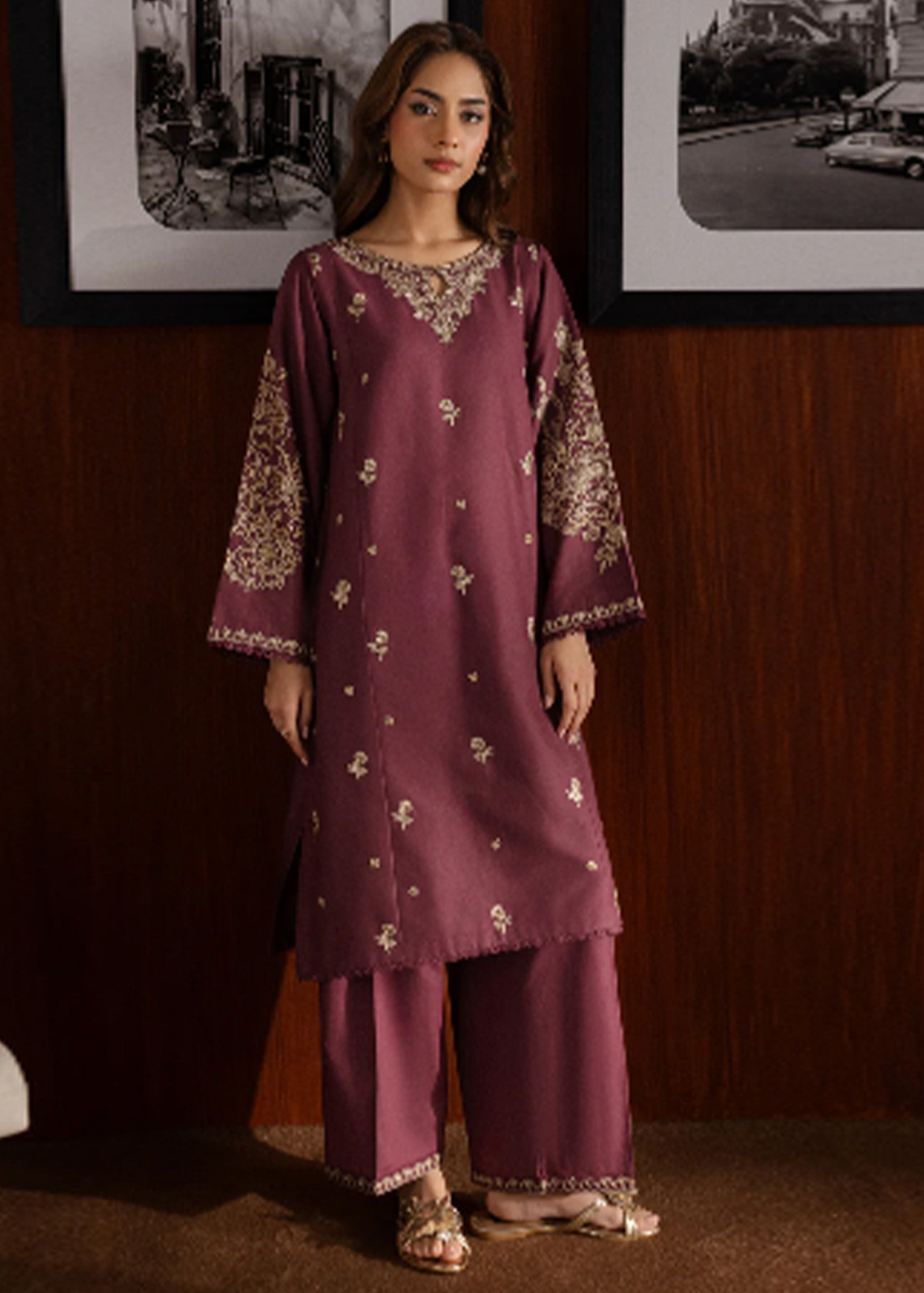 Mauve 2pcs - Embroidered Cotton - Lawn Dress