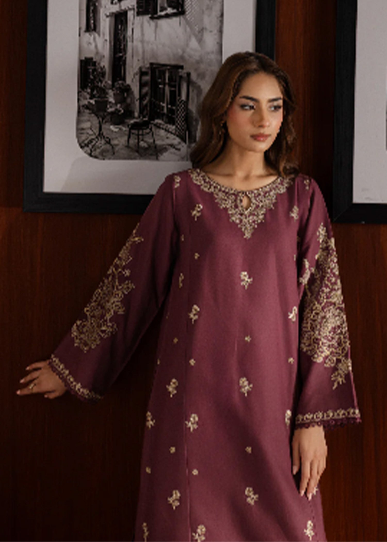 Mauve 2pcs - Embroidered Cotton - Lawn Dress