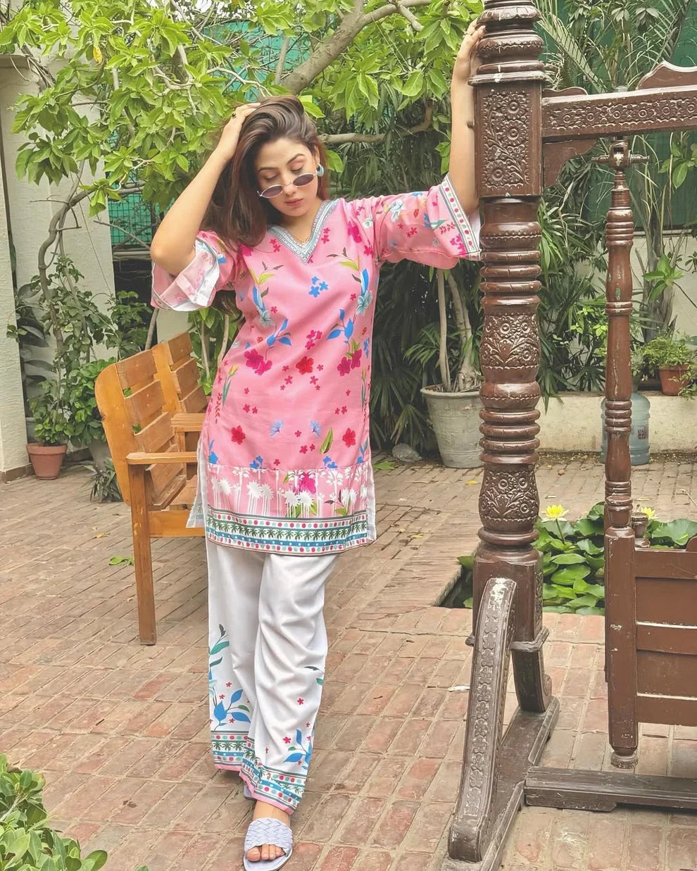 PINK FLORAL 2 PC STITCHED