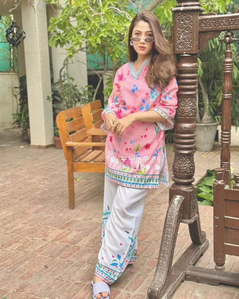 Pink Floral Silk 2 PC