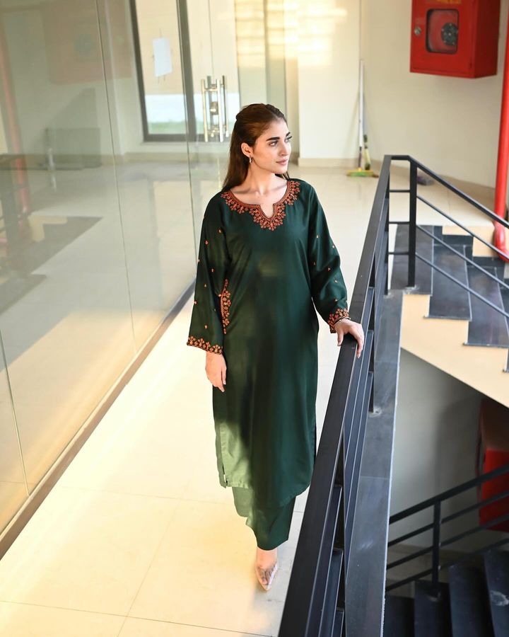 Dark green  Embroidered 2pcs