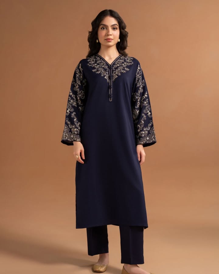 Dark Blue Topaz  Embroidered 2pcs
