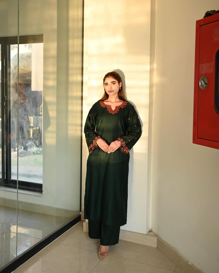 Dark green  Embroidered 2pcs