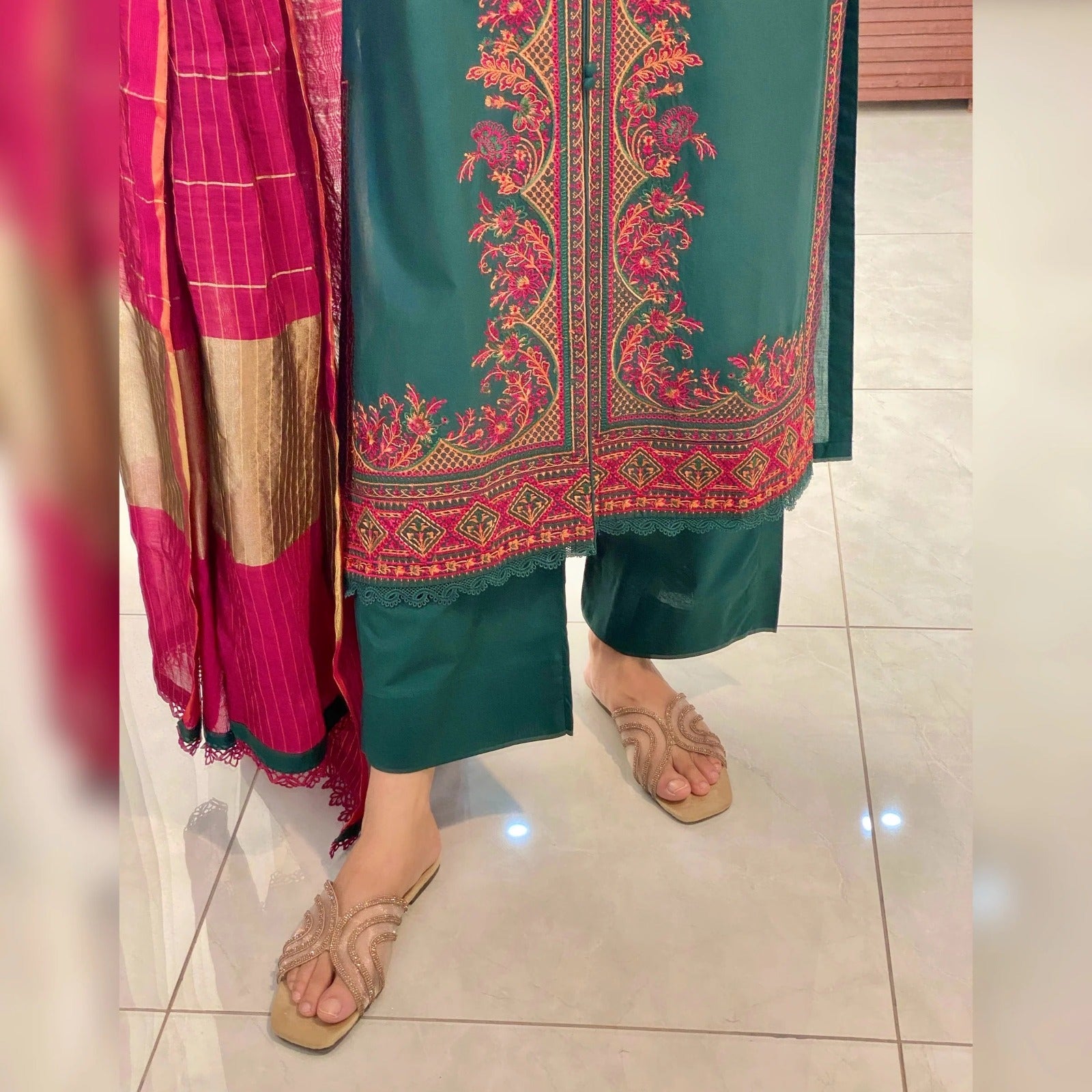 Flora Green Embroidered 3PC